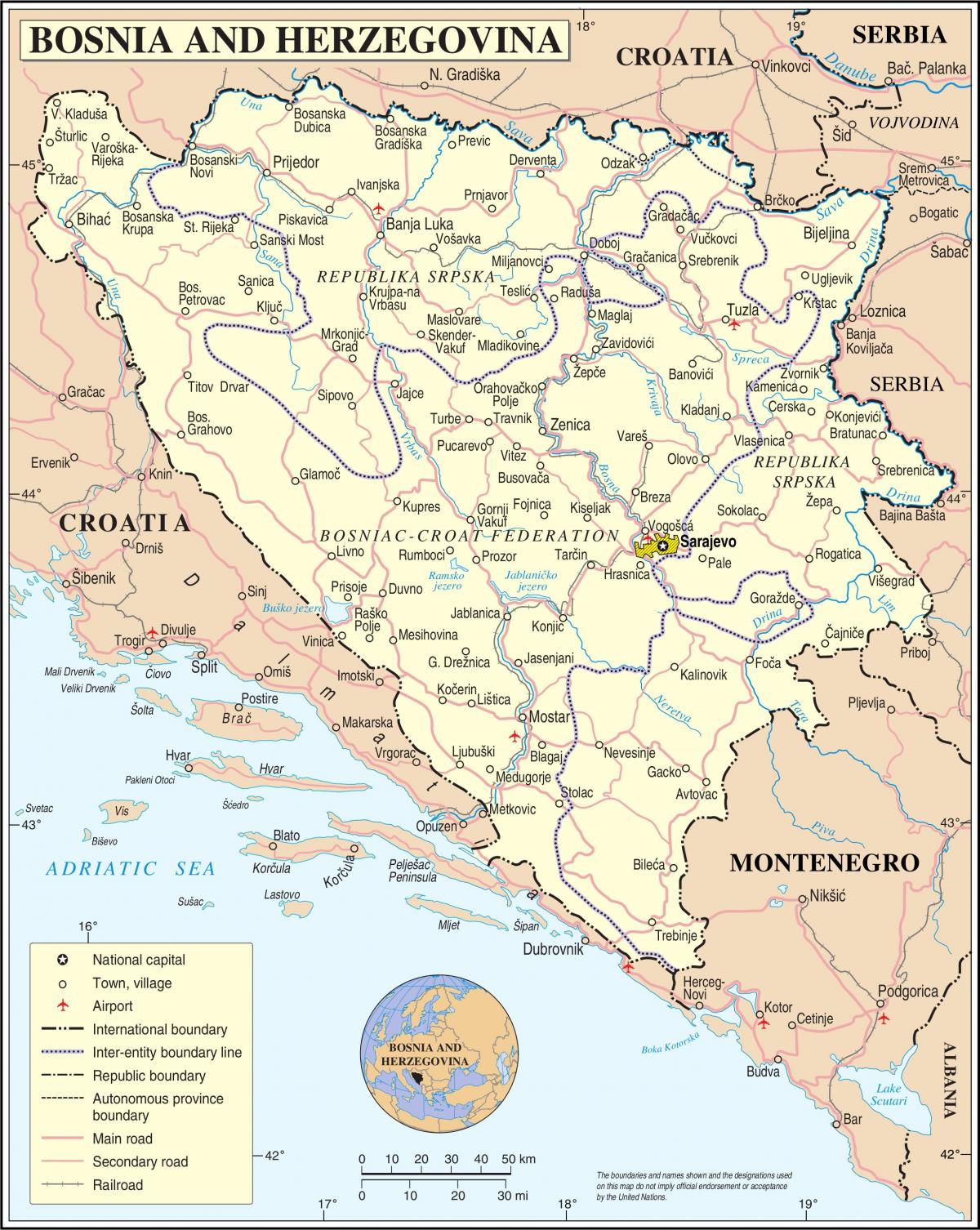 Mapa Bosnia turismo