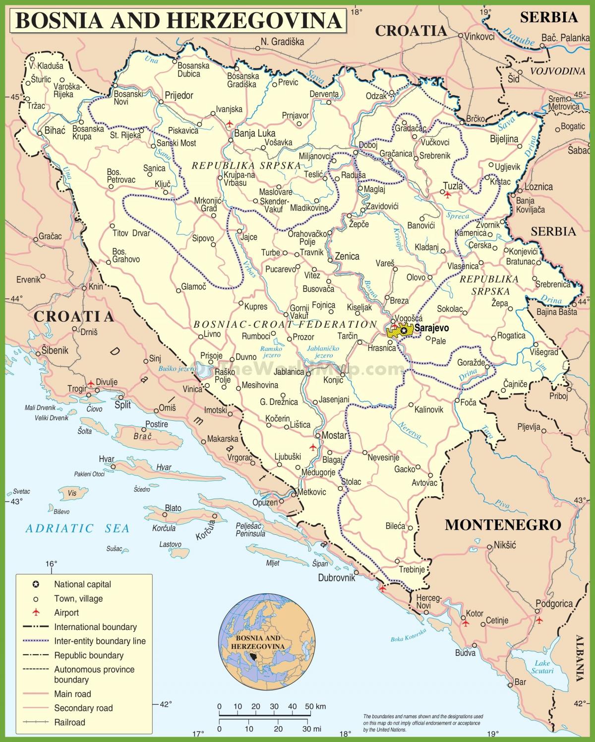 Mapa Bosnia errepidea