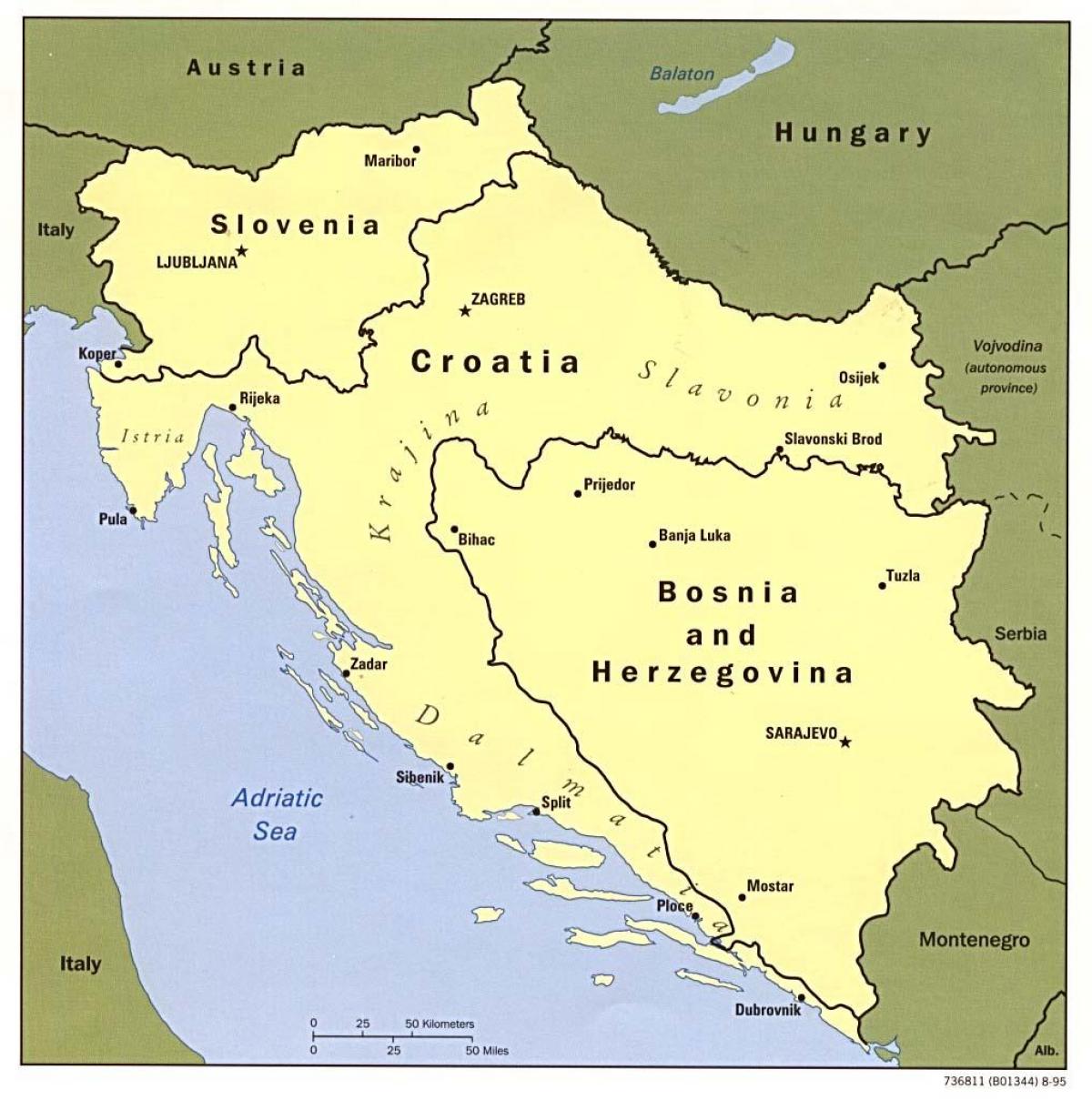 mapa Bosnia eta Herzegovina eta inguruko herrialdeetan