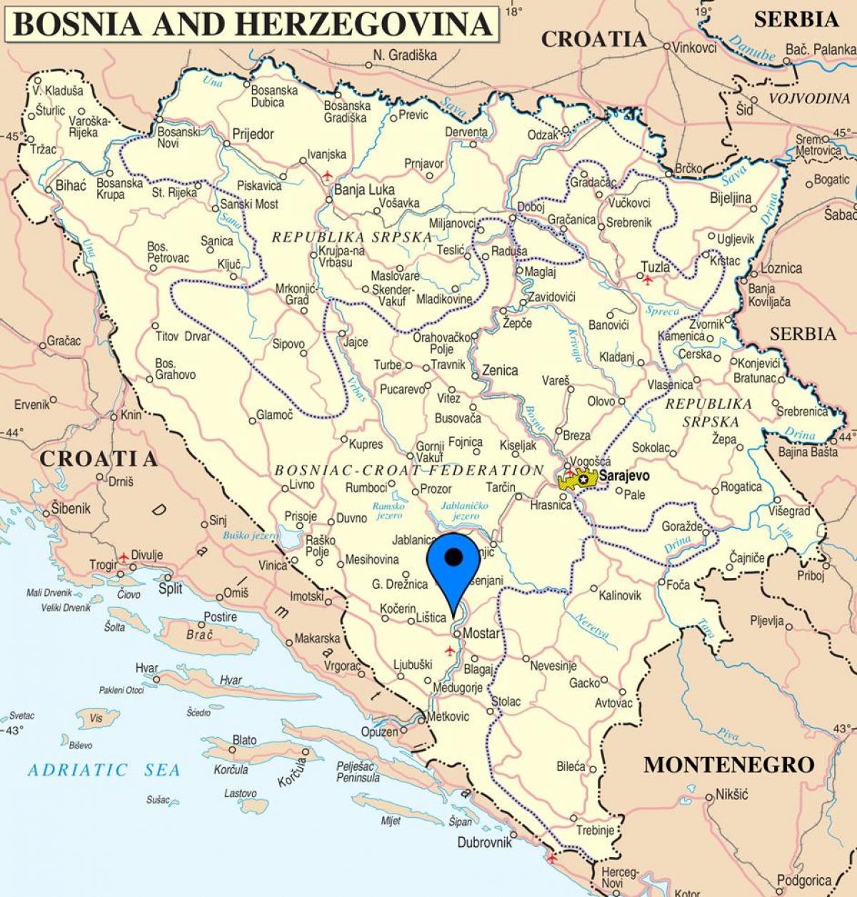 mapa mostar Bosnia-Herzegovina