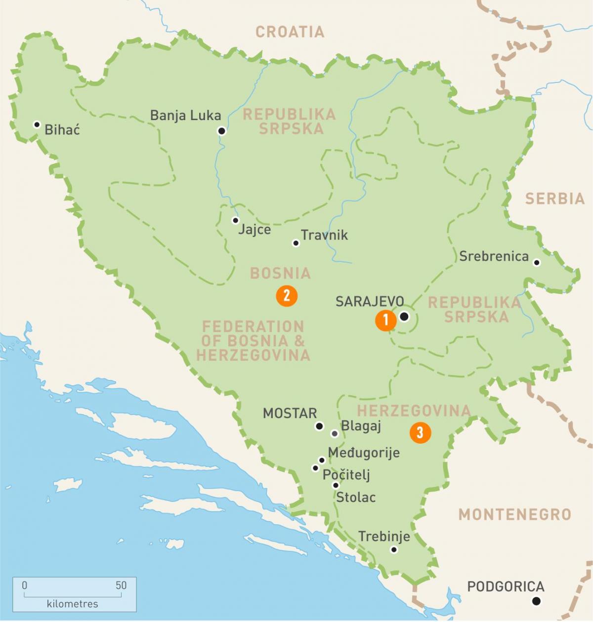 Mapa sarajevon, Bosnia -